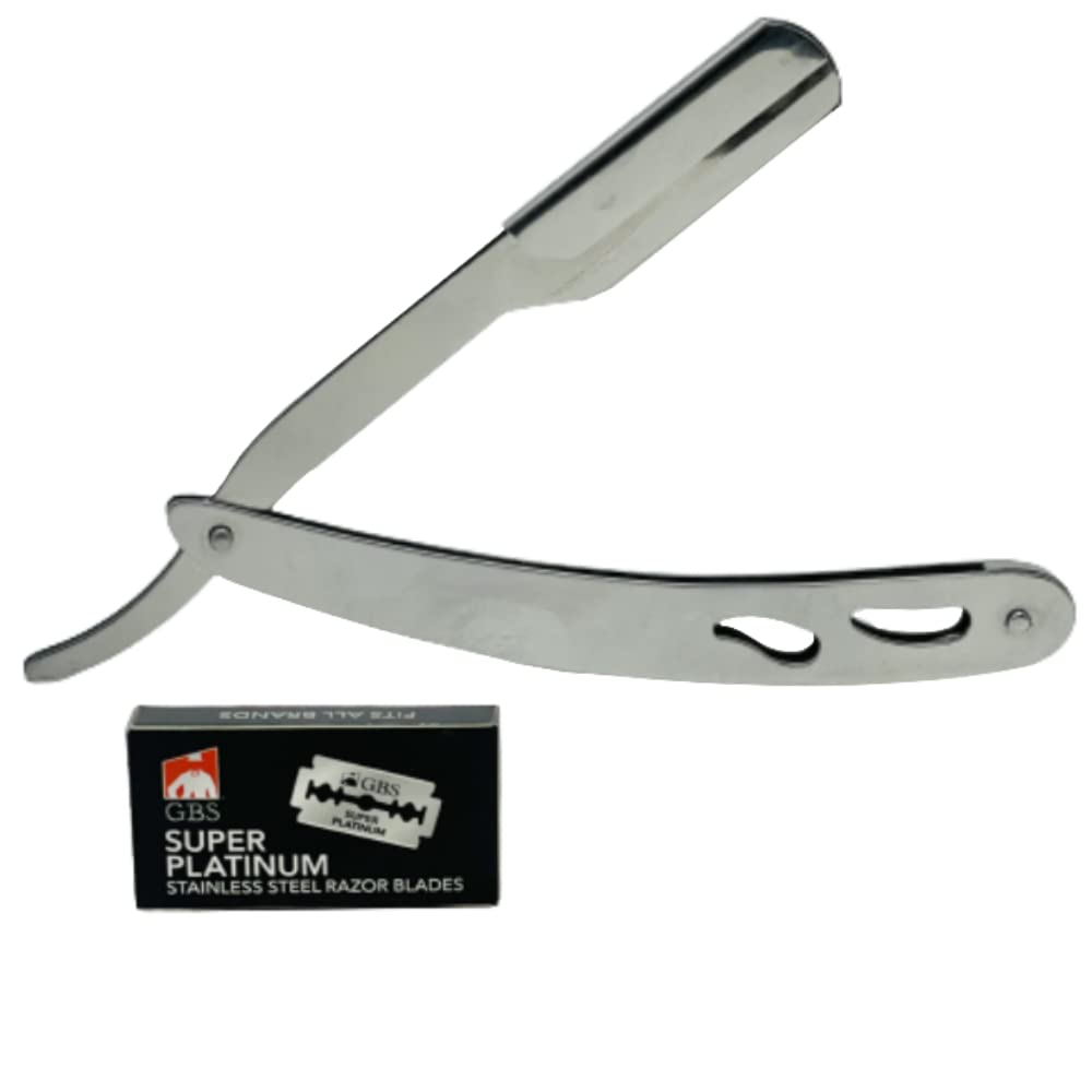 G.B.S Professional Barber Straight Edge Razor Safety with 20-Pack Platinum Blades - 100 Percent Stainless Steel (Chrome) Beauty and Personal Care G.B.S