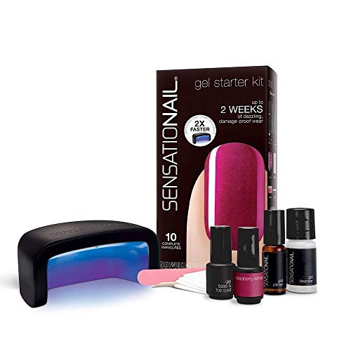 SensatioNail Gel Nail Polish Starter Kit, Raspberry Wine Red - At-Home Gel Nail Kit with Everything Needed for 10 Manicures - Lasts up to 2 Weeks