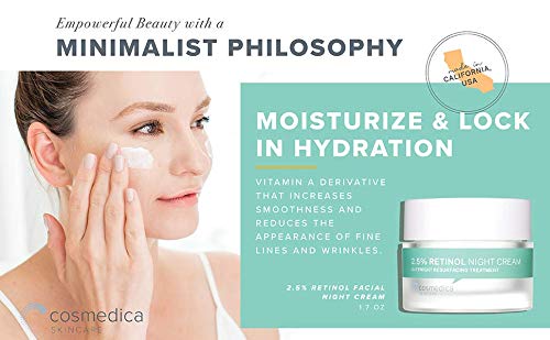 Cosmedica Skincare Retinol Night Cream - Daily Moisturizing Facial Lotion Night Cream. The best Retinol Cream with Vit A and Hyaluronic Acid to target Beauty & Personal Care Cosmedica Skincare