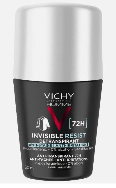 Vichy Homme Invisible Resist Deodorant for Men 72H, Roll-On, Lot of 2 x 50 ml Beauty and Personal Care Vichy Homme