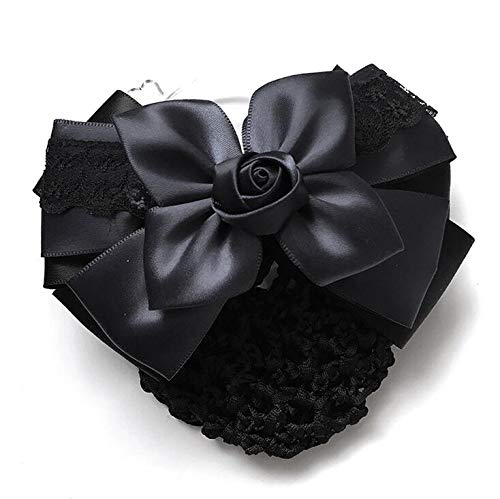 Women Hair Bun Cover Net Snood Hairnet Bowknot Decor Satin Bow Barrette French Hair Clip Bow Ribbon Flower Hair Accessories For Stewardess Banks Beauty & Personal Care NATUWORLD