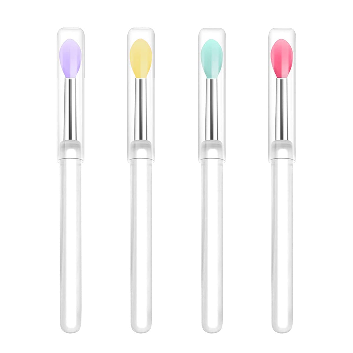 LORMAY Silicone Lip Brushes with Transparent Handles and Caps. Perfect Applicators for Cream Lip Mask, Eyeshadow, and Lipstick (4pcs, Multicolor) Beauty & Personal Care LORMAY