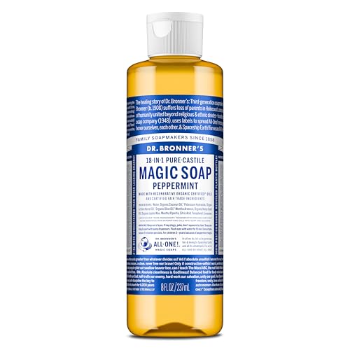 Dr. Bronner's Pure-Castile Magic Liquid Soap (Peppermint, 8 Ounce)- Made with Organic Oils, 18-in1 Uses: Face, Hair, Hand & Body Soap, Laundry, Pets Beauty & Personal Care Dr. Bronner's