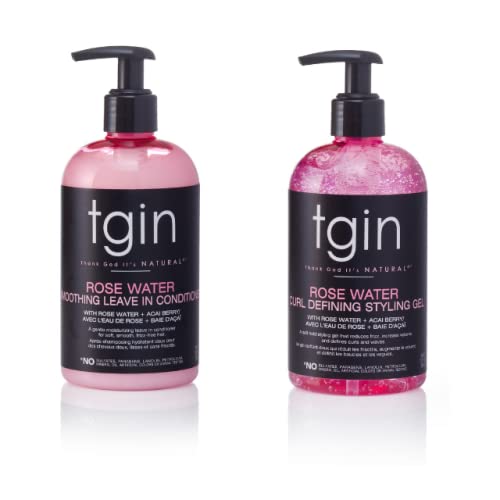tgin Rose Water Smoothing Leave-In Conditioner & Rose Water Defining Styling Gel for Curly, Coily and Wavy Hair, Lightweight Moisture and Curl Beauty & Personal Care Thank God It's Natural