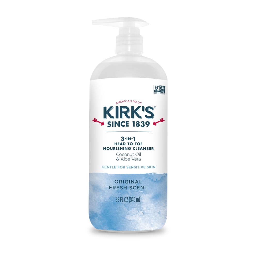 Kirk's 3-in-1 Head to Toe Nourishing Liquid Cleanser- for Men, Women & Children - Premium Coconut Oil & Aloe Vera- Non GMO & Vegan -Original Fresh Beauty & Personal Care Kirk's