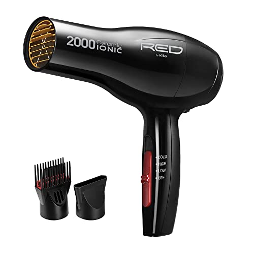 RED by Kiss Hair Dryer Ionic Hair Blow Dryer - Ceramic Technology, Anti-Frizz, 3 Heat Settings, Lightweight, 2 Detangler Piks Beauty & Personal Care Red by Kiss