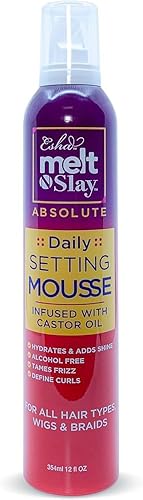 Esha Melt N Slay Daily Setting Hair Mousse - Tame Frizz Flyaways - Style - Long Lasting Hold - Moisturize (12 Fl oz) Beauty & Personal Care Esha