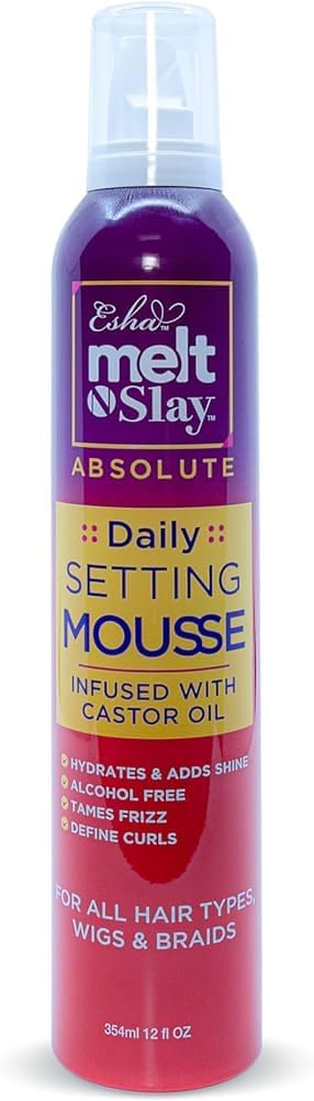 Esha Melt N Slay Daily Setting Hair Mousse - Tame Frizz Flyaways - Style - Long Lasting Hold - Moisturize (12 Fl oz) Beauty & Personal Care Esha