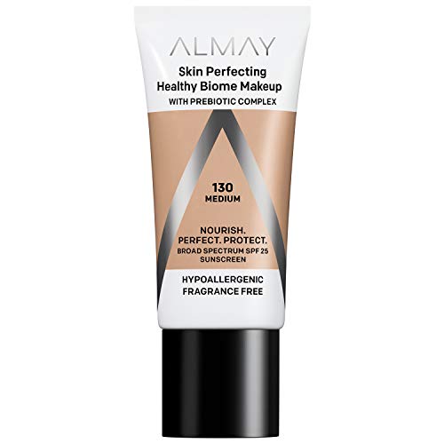 Almay Skin Perfecting Healthy Biome Foundation Makeup with Prebiotic Complex SPF 25, Hypoallergenic, -Fragrance Free, 130 Medium, 1 fl. oz. Beauty & Personal Care Almay