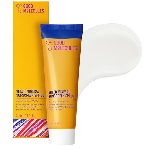 Good Molecules Sheer Mineral Sunscreen SPF 30 - Minimal White Cast Zinc Oxide Sunscreen For Face - Hydrating Hyaluronic Acid, UVA/UVB Protection Beauty and Personal Care Good Molecules Default Title