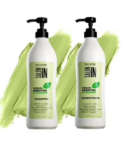 Salon In by Recamier - Vegan Keratin Hair Shampoo & Conditioner Bundle | Vegan Keratin & Collagen Set with Shampoo (33.8 fl oz / 1000 ml) Beauty & Personal Care RECAMIER PROFESSIONAL SALON IN