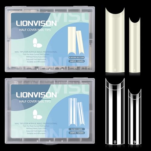 480PCS Extra Long NO C Curve Nail Tips XL, 2 Packs Natural and Clear Nail Tips for Acrylic Nails Professional Set, 12 Sizes Straight Tapered Square Beauty & Personal Care LIONVISON