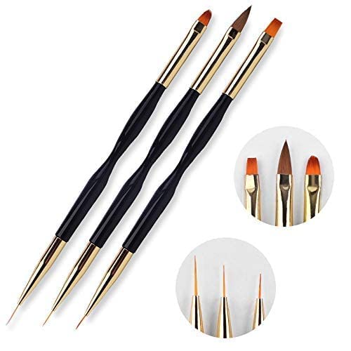 FULINJOY 3 Pcs Nail Drawing Pen, Dual End Nail Art Pen Brush Acrylic Round Flat Painting Drawing Liner Nail Tools Beauty & Personal Care FULINJOY