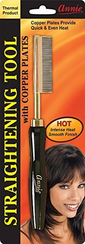 Annie Thermal Straightening Comb - Small Temple Fine Teeth (Model 5505) - Gold Ceramic & Copper Coated Pressing Comb - Precision Edge Straightener for