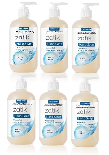 Zatik Naturals - Liquid Hand Soap, Unscented, Moisturizing Handwash, Grey Water Safe,12 fl oz (Pack of 6) Beauty & Personal Care Zatik