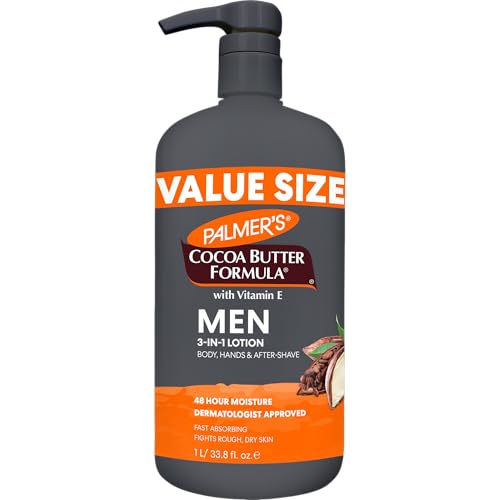 Palmer's Cocoa Butter Formula Men's Face Moisturizer & Body Lotion for Dry Skin, 33.8 oz, 3-in-1 Fast Absorbing Lotion for Men, 48-Hr Hydration Beauty & Personal Care Palmer's