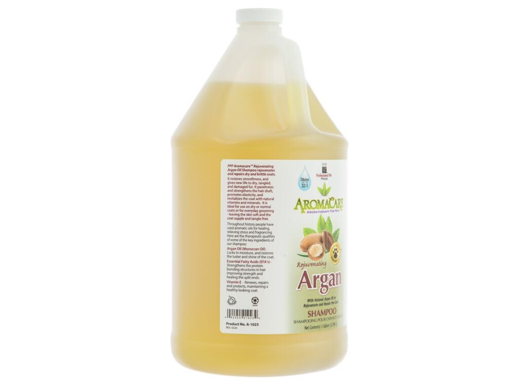 PPP AromaCare Rejuvenating Argan Shampoo for Dogs - Repairs Dry and Brittle Coats - Leaves Fur Silky & Shiny - 1 Gallon