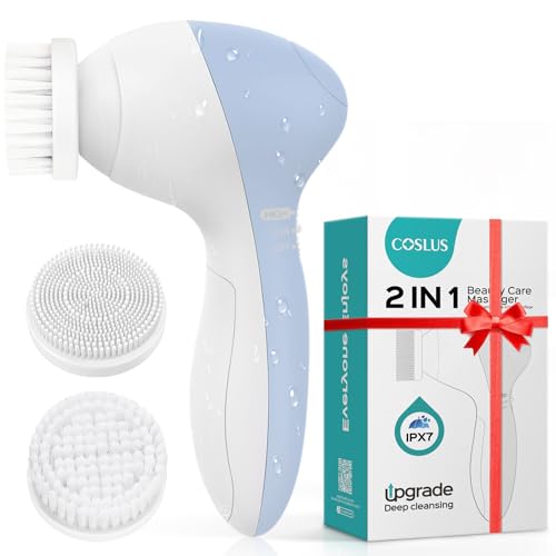 COSLUS Facial Cleansing Brush Silicone Face Scrubber: 2 in1 FBS-D Electric Exfoliating Massage Device Waterproof Deep Cleaning Exfoliation Rotating Beauty and Personal Care COSLUS Default Title