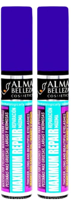 2x Alma Belleza MAXIMUM REPAIR Black Mascara THICKER & LONG Eyelashes Waterproof