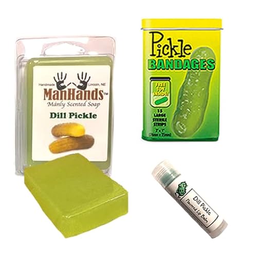 Pickle Bath & Grooming Sampler Gift Pack (3pc Set) - Dill Pickles Lip Balm, Pickle Bandages & Pickle Soap Beauty & Personal Care Pickle Addicts