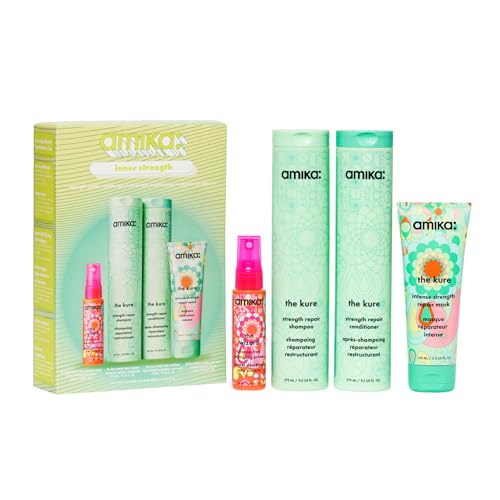 amika inner strength repair routine set | gift set for dry, damaged hair from bleach, color, chemical, or heat use Beauty & Personal Care Amika