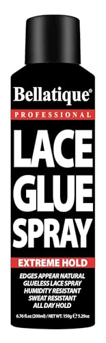 BELLATIQUE Lace Glue Spray (6.76 oz) - Extreme Hold. Edges Appear Natural, Humidity Resistant, Sweat Resistant, All Day Hold, Quick Drying, Flake