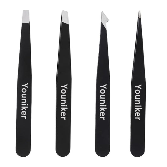 Youniker Tweezers Set, 4 Piece Professional Stainless Steel Tweezers for Women & Men Great Precision Tweezer for Eyebrows Hair Removal Beauty and Personal Care Youniker