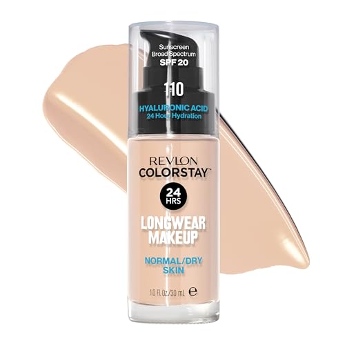 Revlon Liquid Foundation, ColorStay Face Makeup for Normal & Dry Skin, SPF 20, Longwear Medium-Full Coverage with Natural Finish, 110 Ivory, 1 fl oz Beauty & Personal Care REVLON