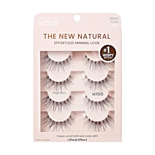 Kiss The New Natural, False Eyelashes, 'High Bun', 12mm, Includes 4 pairs of lashes, Easy to Apply, Reusable Lash Clusters