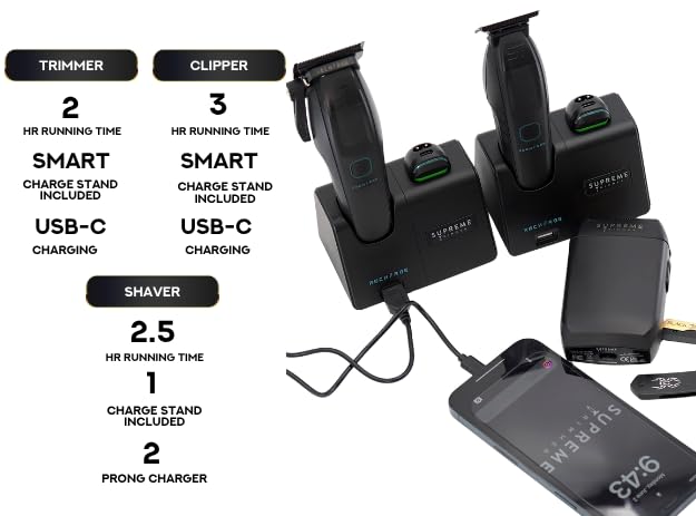 Supreme Trimmer 3-in-1 Recharge Hair Clipper, Beard Trimmer & Crunch Foil Shaver Combo - Removable Batteries, Smart USB Charging Base, Master Barber Beauty and Personal Care Supreme Trimmer