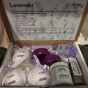 Spa Pure Luxury Lavender Spa - 3 XL Bath Fizzies, 2 XL Shower Steamers, 3.5 oz Whipped Soap Scrub, Goat Milk Soap, Shower Gel (Lavender Essential Oil) Beauty & Personal Care Spa Pure