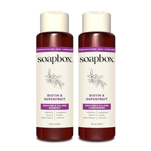 Soapbox Biotin & Super Fruit Shampoo & Conditioner Set, Leaves Hair Volumized & Strengthened - Clean Ingredients Free of Harsh Chemicals, Sulfates Beauty & Personal Care Soapbox