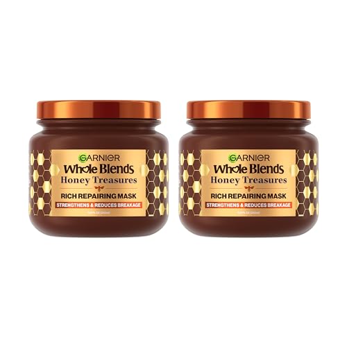 Garnier Whole Blends Honey Treasures Repairing Mask, for Dry, Damaged Hair, 11.5 Fl Oz, 2 Count (Packaging May Vary)