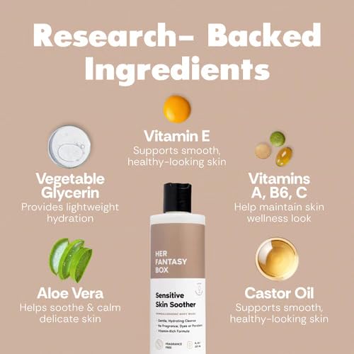 Her Fantasy Box | Sensitive Skin Soother Gentle Body Wash - Fragrance-Free Probiotic Cleanser with Chamomile, pH Balanced, Vegan & Cruelty Free, 16 oz Beauty & Personal Care Her Fantasy Box
