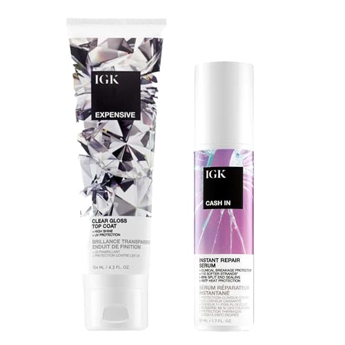 IGK Expensive Clear Gloss Top Coat + Cash In Instant Repair Serum | Vegan + Cruelty Free | 4.2 oz + 1.7 oz (Pack of 2) Beauty & Personal Care IGK