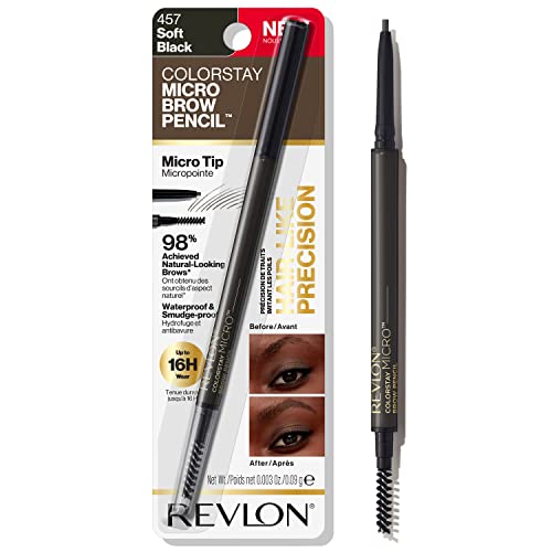 Revlon ColorStay Micro Eyebrow Pencil with Built In Spoolie Brush, Infused with Argan and Marula Oil, Waterproof, Smudgeproof, 457 Soft Black, 0.003 Beauty & Personal Care REVLON
