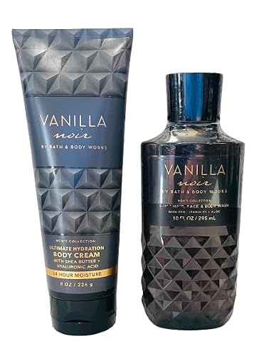 Bath & Body Works Vanilla Noir Men's 3-in-1 Hair, Face & Body Wash and Body Cream 2 Piece Set Beauty & Personal Care Bath & Body Works