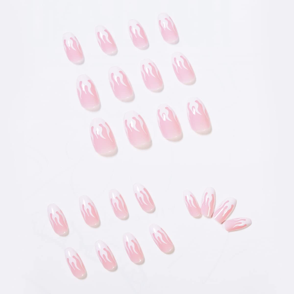 BABALAL 24Pcs Medium Coffin Fake Nails Pink White Flame False Nails Glossy Ballerina Press on Nails for Women and Girls Beauty & Personal Care BABALAL