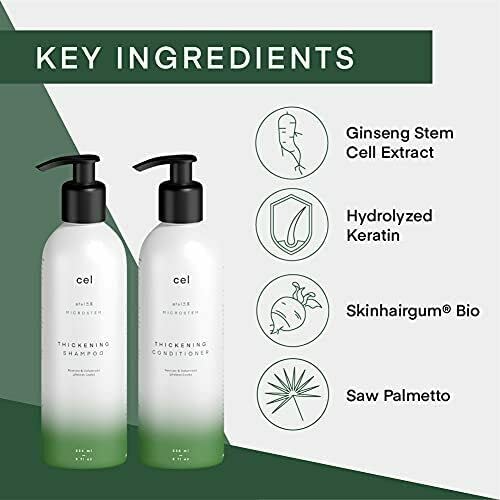 Cel Microstem Natural Hair Thickening Shampoo & Conditioner Set (2 x 8 fl oz) - Stem Cell Anti Thinning Shampoo - Professional Grade Biotin - Sulfate