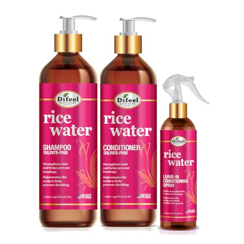 Difeel Rice Water Hair Care 3PC Shampoo & Conditioner & Leave in Set - Includes 33.8oz Shampoo, 33.8oz Conditioner, 8oz Leave in Spray Beauty & Personal Care Difeel