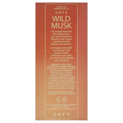 Coty Classics Wild Musk Eau de Cologne Spray | Vegan Formula Perfume | Warm Spicy Floral Scent with Amber, Jasmine, and Rose | 1.5 fl oz (Pack of 1) Beauty & Personal Care Wild Musk