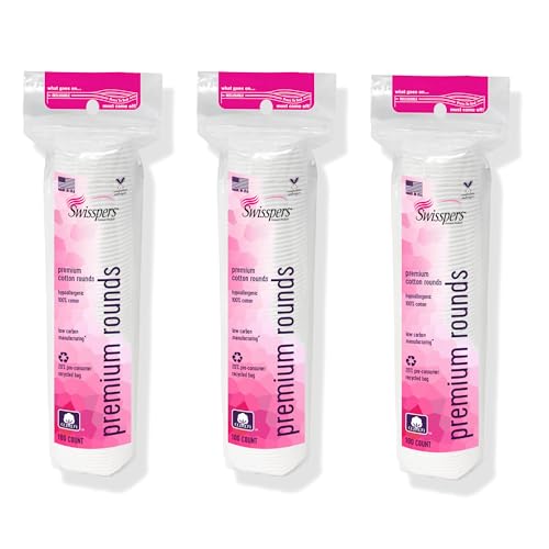 Swisspers Premium Cotton Rounds, Dual Sided Pads - 100 Pads (Pack of 3) - 100% Pure Chlorine-Free Cotton, Hypoallergenic & Dermotologist Tested Beauty and Personal Care Swisspers Default Title