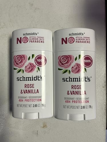 2 Pack - Rose + Vanilla Natural Deodorant Stick (2.65 oz.) Aluminum-Free Beauty and Personal Care Schmidt's
