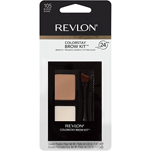 Revlon ColorStay Brow Kit, Includes Longwear Brow Powder, Clear Pomade, Dual-Ended Angled Tip Eyebrow Brush & Spoolie Brush, Blonde (105), 0.08 oz Beauty & Personal Care REVLON