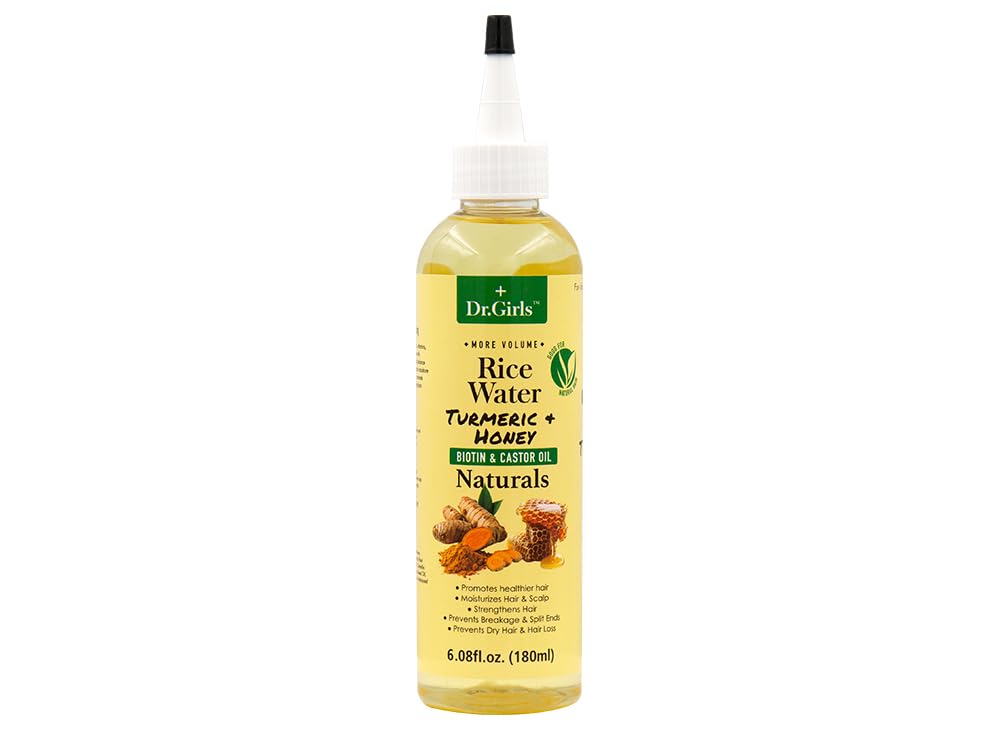Dr. Girls Rice Water Hair Growth Oil with Biotin & Castor Oil for Scalp Soothing, Hydrating & Thickening, 6.08 fl oz(Turmeric + Honey)