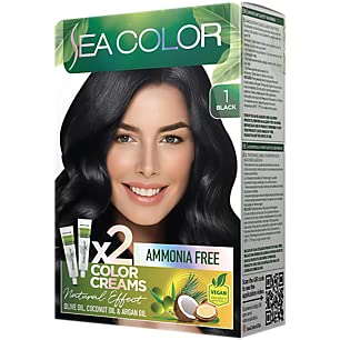 Natural Effect Hair Dye Kit - Permanent Color & Ammonia Free - Black (1 Kit) Beauty & Personal Care Sea Color