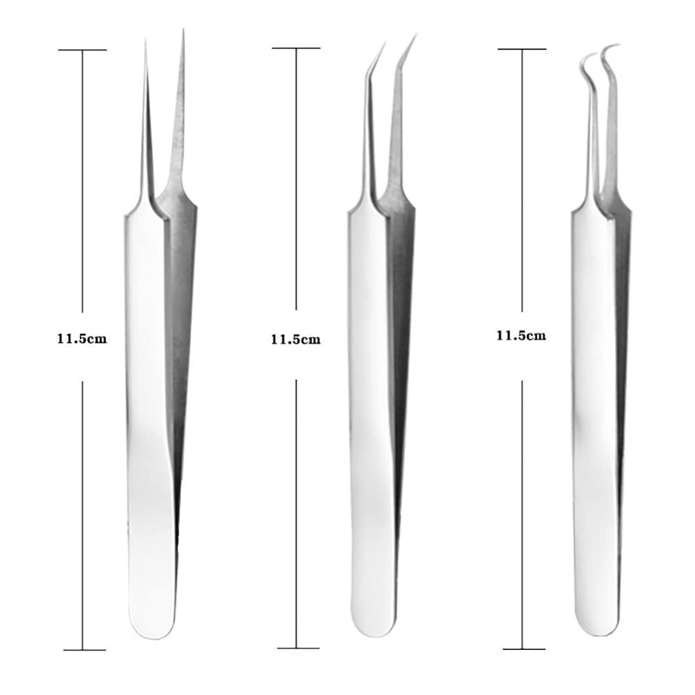 3 Pcs Stainless Steel Blackhead Splinter Remover Tweezers Blackhead Removal Needle Pointed Tweezers Ingrown Hair Tweezers Beauty and Personal Care UUYYEO