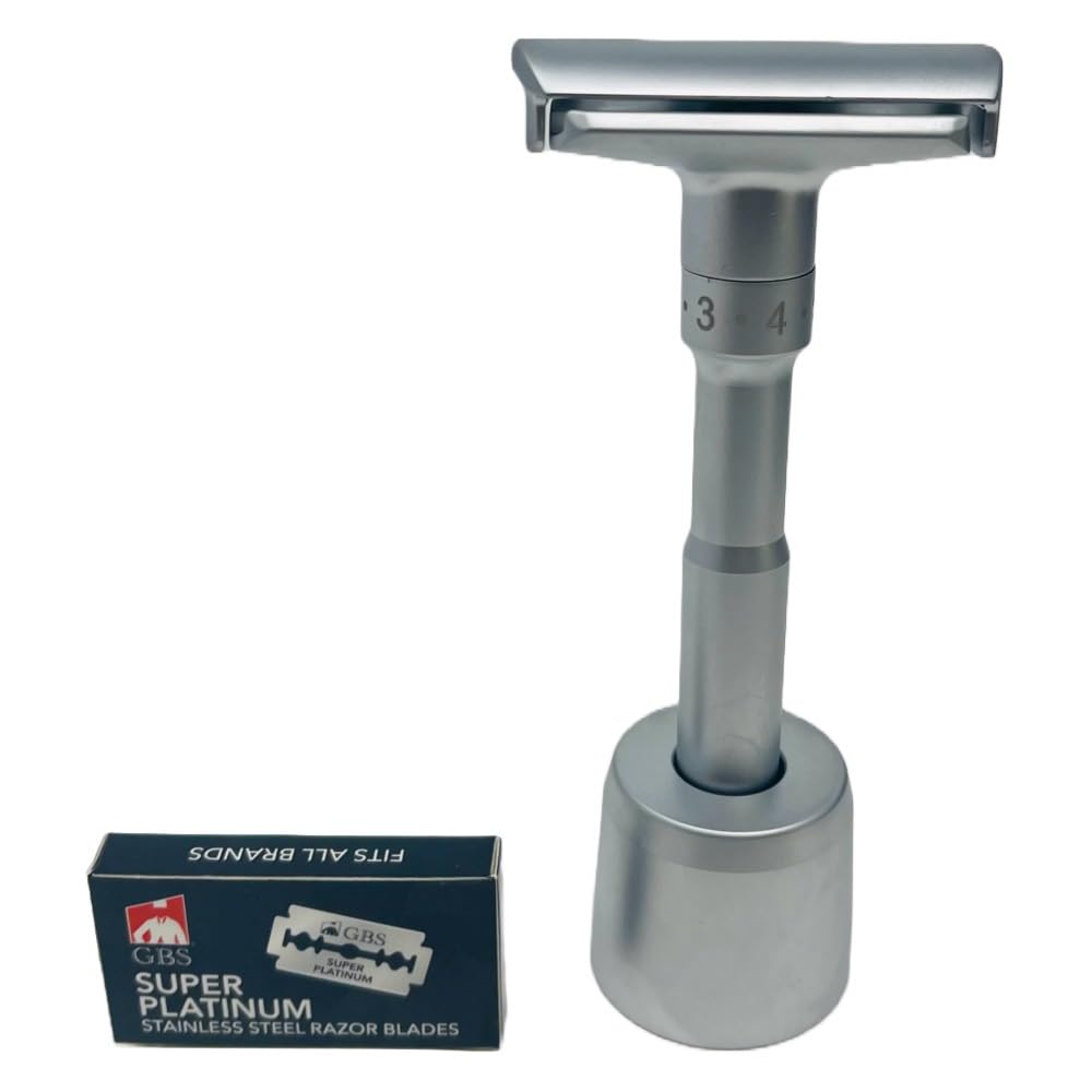 G.B.S Chrome Adjustable Men's Double Edge Safety Razor with Blades, Stand and 10 G.B.S Platinum Blade Refills Beauty and Personal Care G.B.S