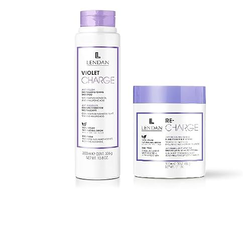 Lendan Anti-Yellow Kit with Violet Pigments, Violet Charge Shampoo 300ml + Re-Charge Mask 500ml Beauty & Personal Care Lendan