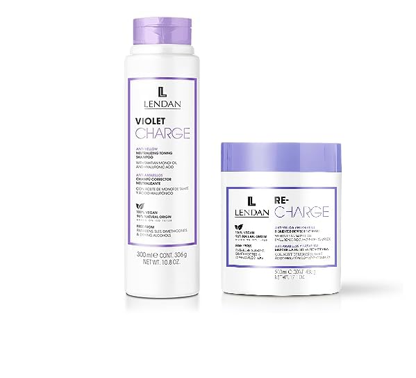 Lendan Anti-Yellow Kit with Violet Pigments, Violet Charge Shampoo 300ml + Re-Charge Mask 500ml Beauty & Personal Care Lendan
